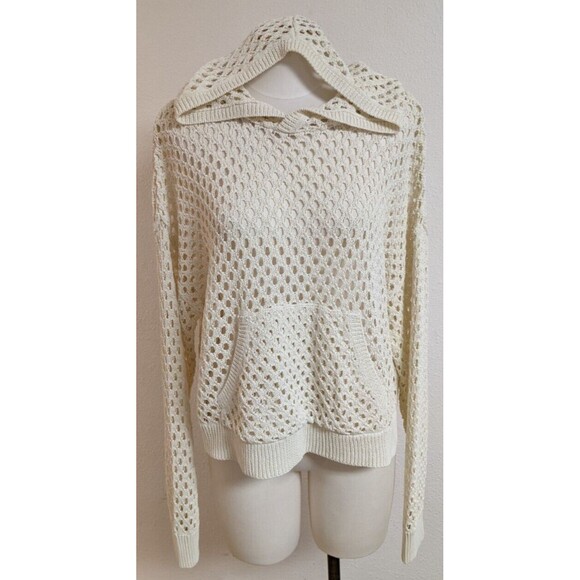 SWEATY BETTY London~Beachside Crochet Hooded Cream BOHO Top US 10 - Picture 4 of 9